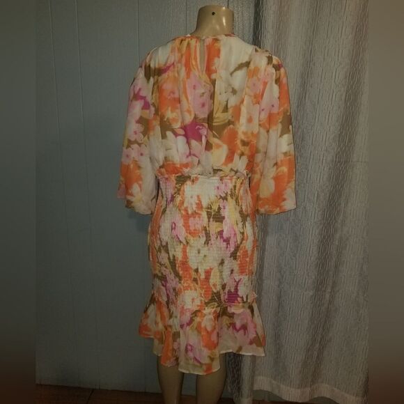 NWT Rachel Parcell Smocked Dress Puff Sleeve Pink Spring Multi Floral L - Picture 3 of 16